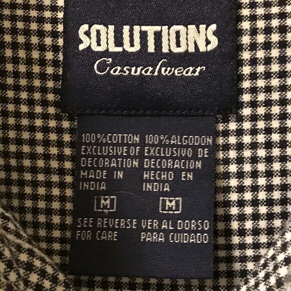 Solutions Casualwear Button Front Embroidered Shirt Size M‎ Black White Check - Picture 9 of 10